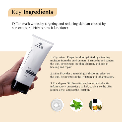 Sara Oxy D-Tan Mask  For Even Skin Tone & Glow Booster | Super Soft Face Mask For All Skin Types | For Women & Men | 175g